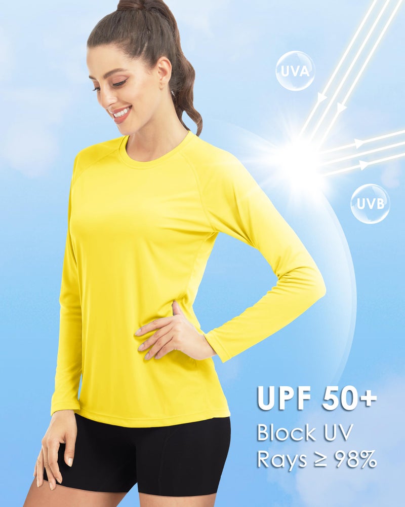 Boladeci Women's Swim Shirt Rash Guard Yellow Long Sleeve Sun Shirts UPF 50+ UV Protection Workout Tops SPF T-Shirts S - Image 2